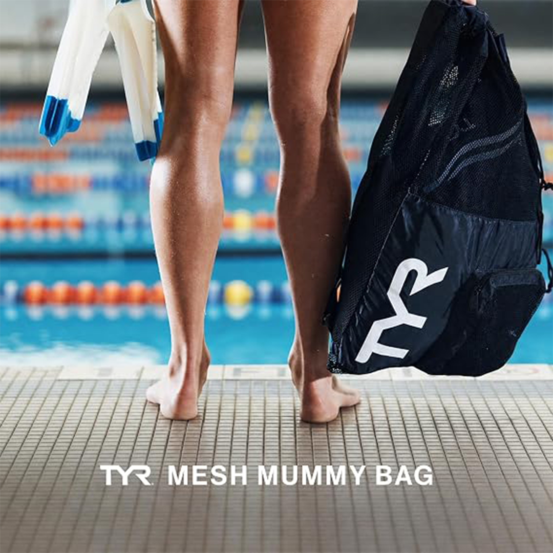 TYR Big Mesh Mummy Backpack 40L Swim & Gym Gear Bag (Black)