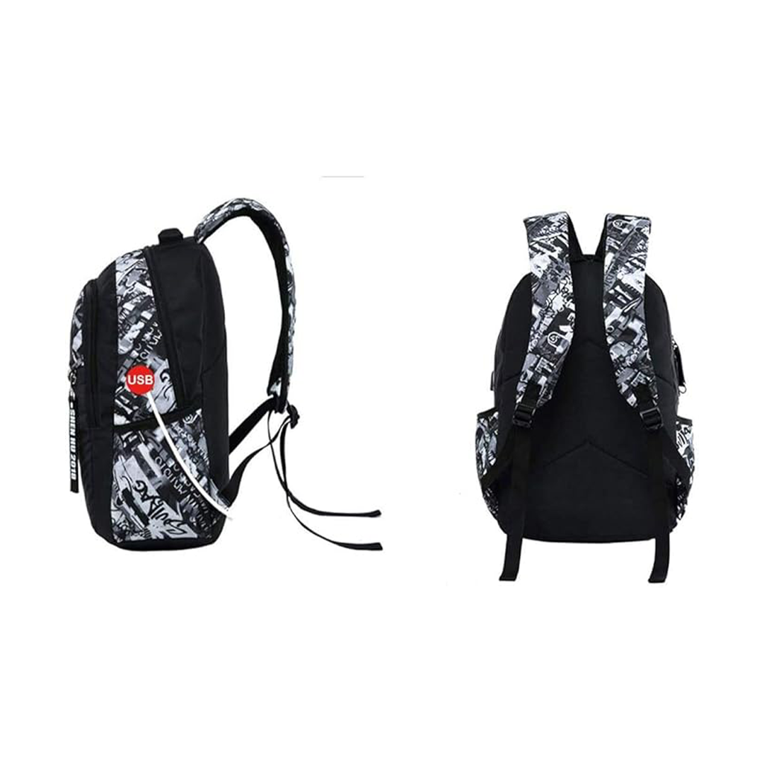 Oxford Fabric School Backpack for Boys - Grey Teenager Daypack with Print & Reflective Strips