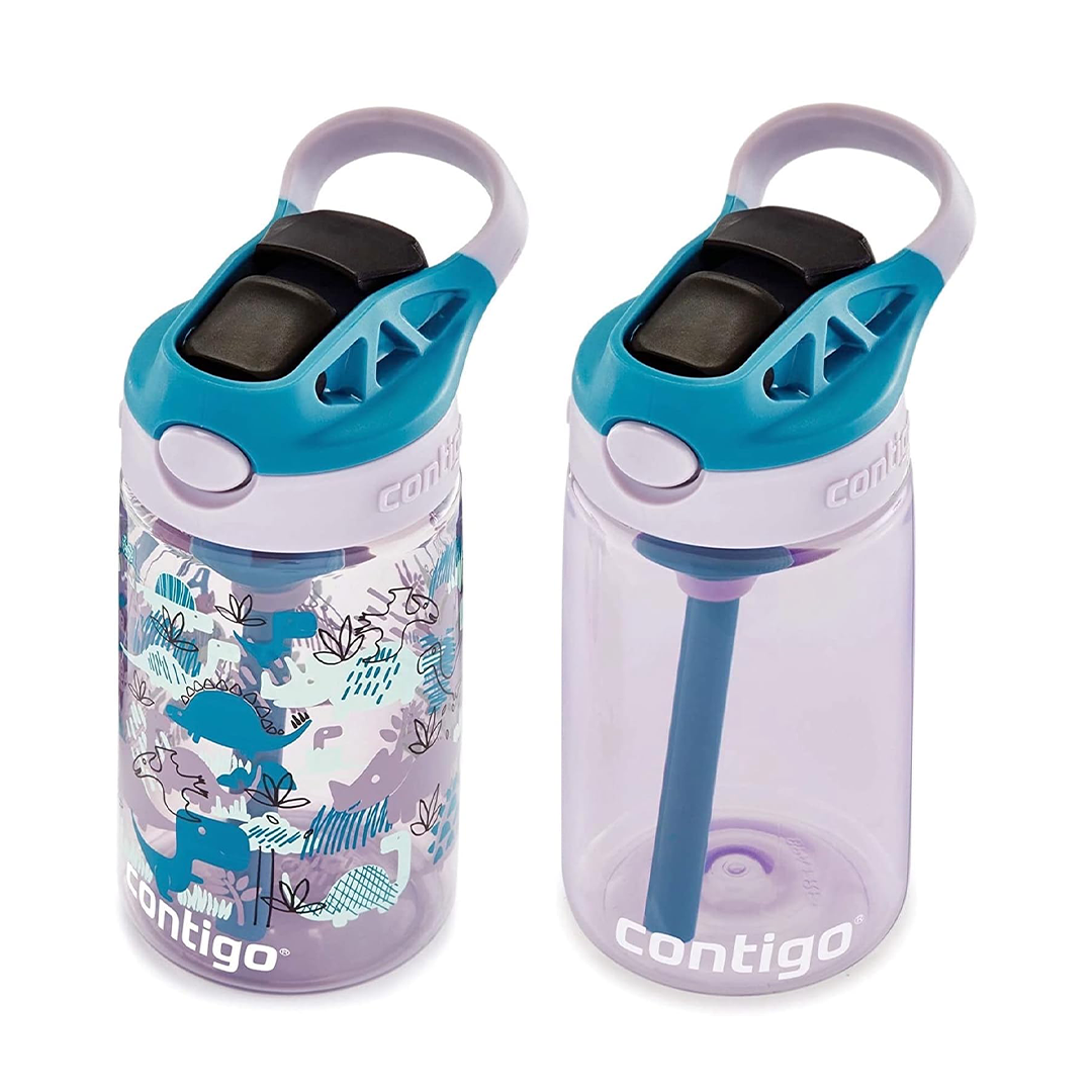 Contigo Kids Water Bottle with Redesigned AUTOSPOUT Straw, 14 oz., Dinos, 2-Pack