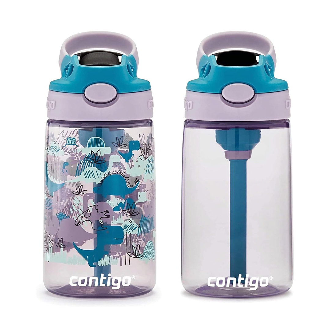 Contigo Kids Water Bottle with Redesigned AUTOSPOUT Straw, 14 oz., Dinos, 2-Pack