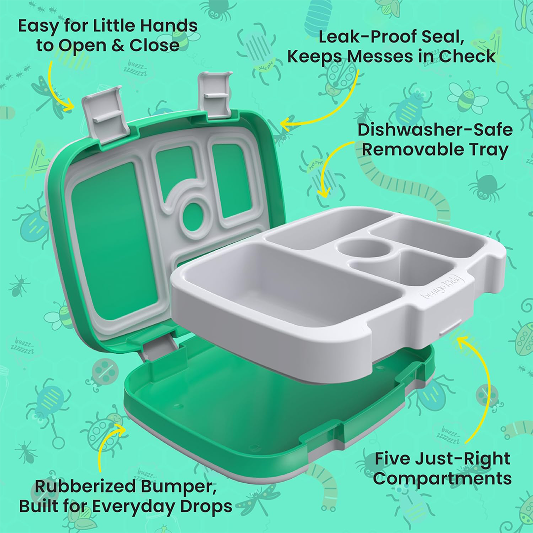 Bentgo Kids Prints Lunch Box Bug Buddies Leak Proof Bento Box for Kids Ages 3 to 7 Compartments