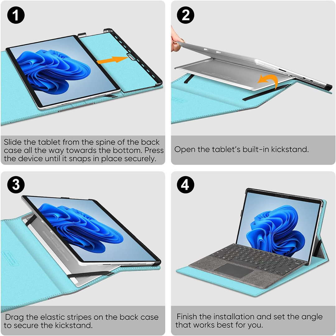FINTIE Multi-Angle Protective Case for 13" Microsoft Surface Pro 8 (2021) - Turquoise - Type Cover Compatible with Document Pocket