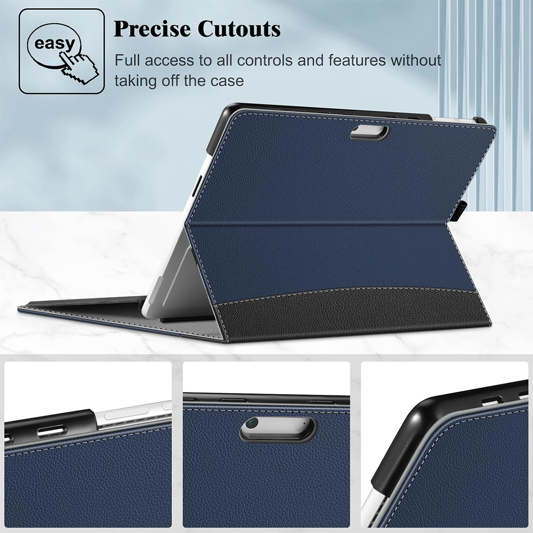 Fintie Case for Microsoft Surface Pro 10 / Pro 9 13 Inch - Multi Viewing Angle High-Quality Faux Leather Case Protective Cover with Document Slots Pen Holder, Type Cover Compatible, Navy Blue