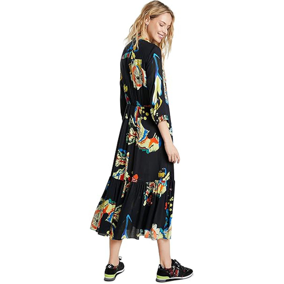 Desigual Womenƒ??s Woven Dress 3/4 Sleeve Black XL, Elegant Lightweight Fabric Dress, Artistic Detailing, Comfortable Feminine Fit, Versatile for Work and Evening Wear
