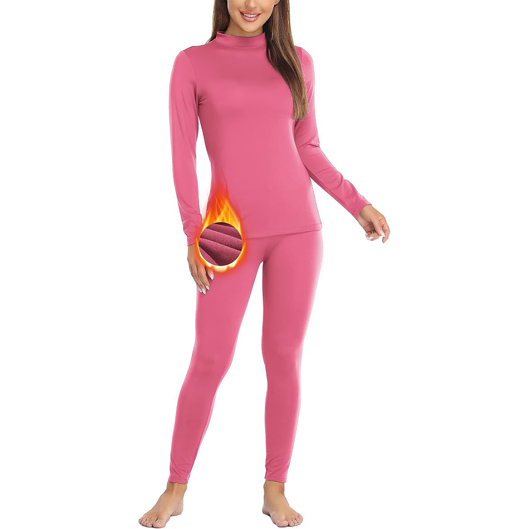 JOLLYBUYER women's mock neck thermal underwear pink size