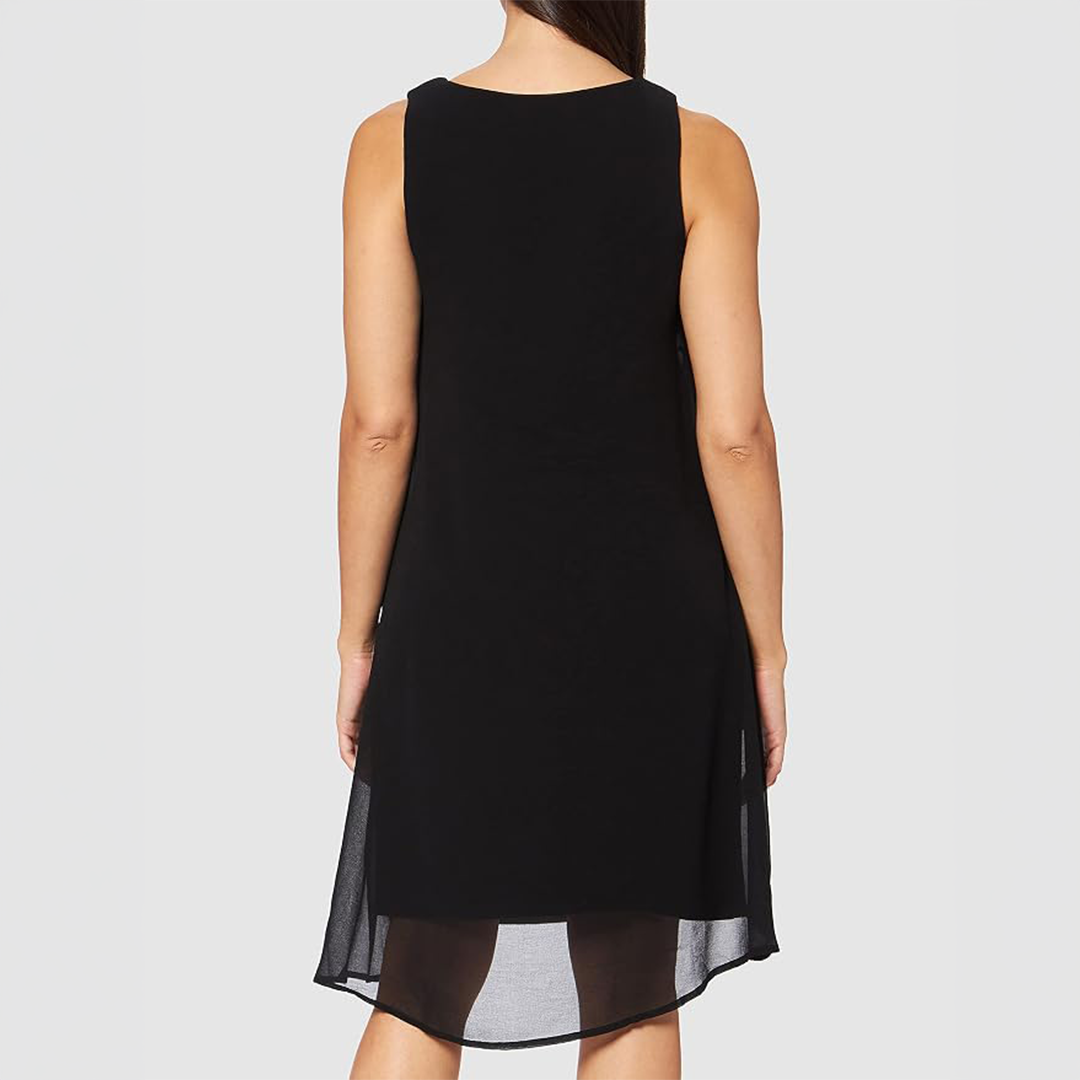 فستان شيفون Desigual Floaty Shift Dress Black Barrie خفيف الوزن وأنيق للنساء بتفاصيل فنية، قماش مبطن مريح، وقصة فضفاضة للمناسبات الكاجوال والمسائية.