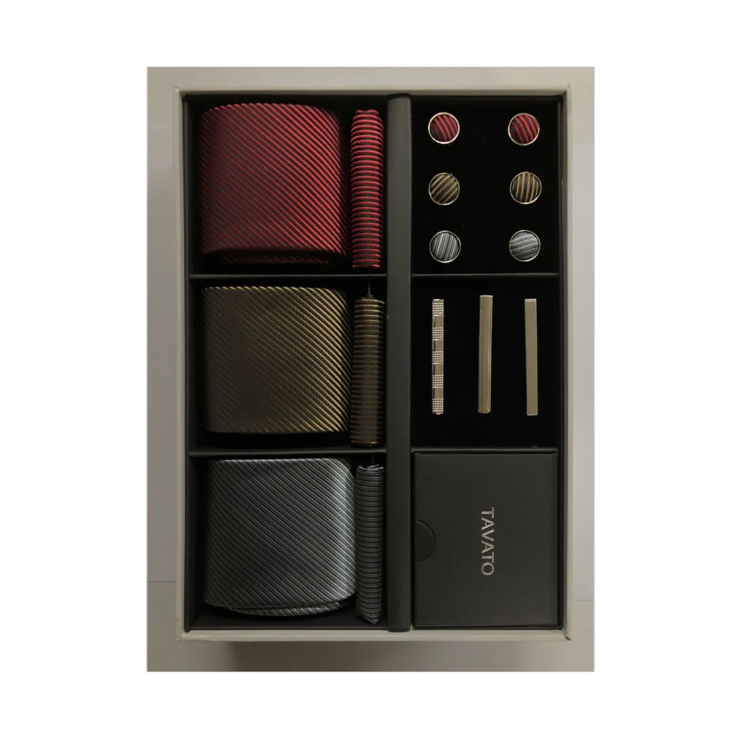 Premium Mens Gift Tie Set Silky Necktie Pocket Square Tie Clip Cufflinks Formal Accessories