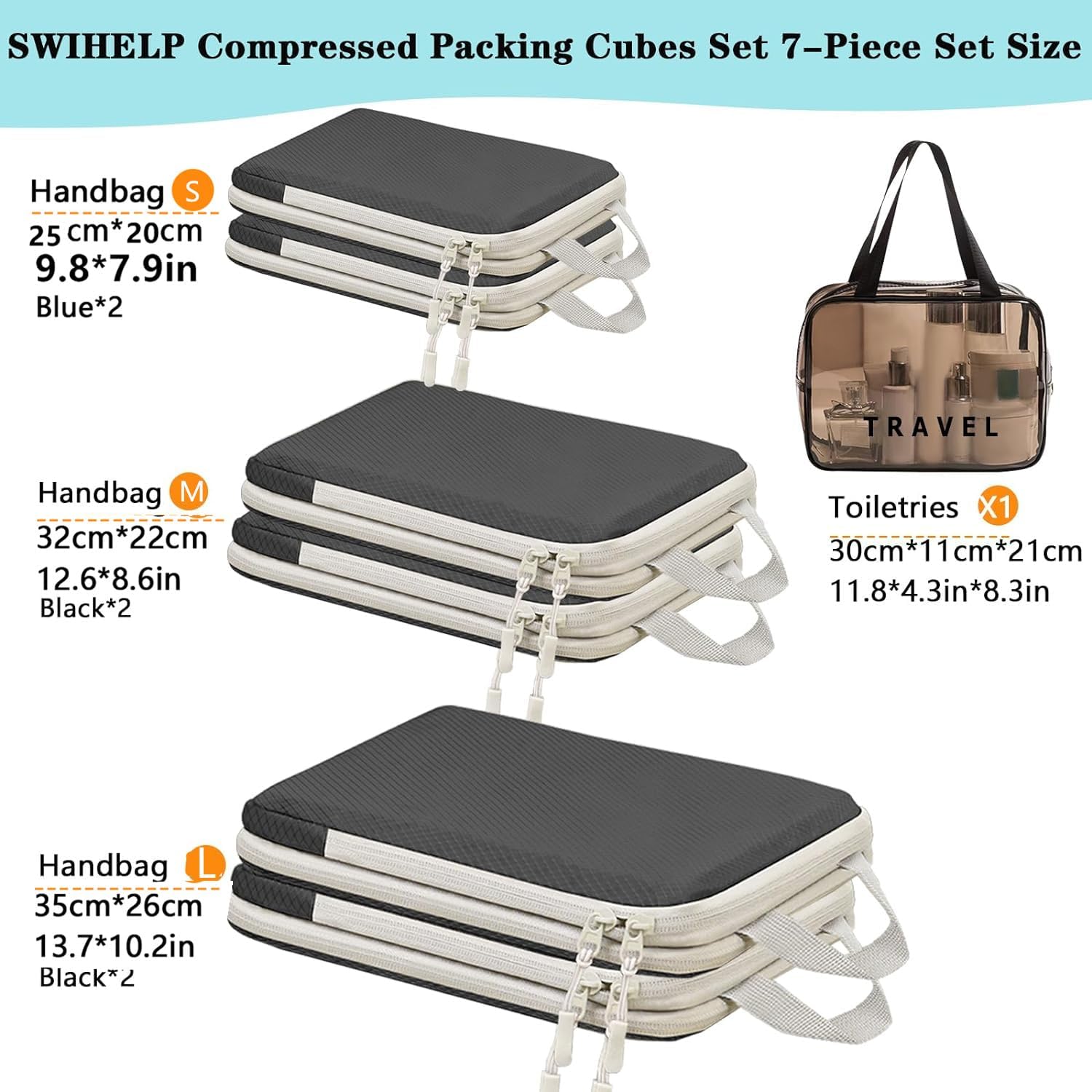 SWIHELP Compression Packing Cubes 7PCS Travel Organizer Set Expandable Luggage Packing Cubes for Suitcases and Carry-On