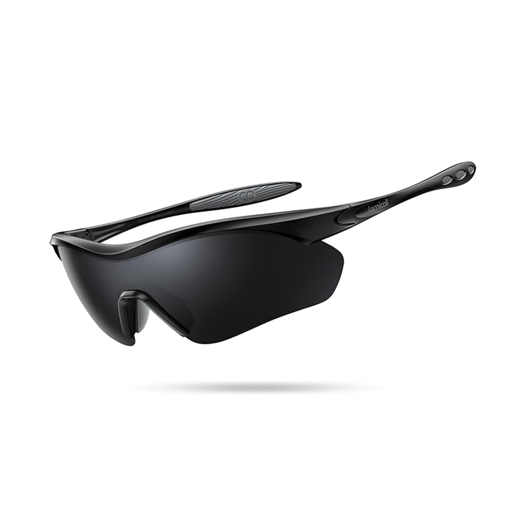 Lamicall Polarized Sports Sunglasses 22g UV400 Protection for Men & Women | Lightweight Running, Cycling, Fishing & Golf Sun Glasses (Black Gray)