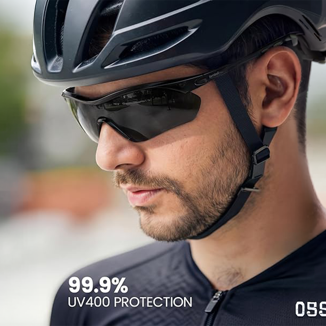 Lamicall Polarized Sports Sunglasses 22g UV400 Protection for Men & Women | Lightweight Running, Cycling, Fishing & Golf Sun Glasses (Black Gray)