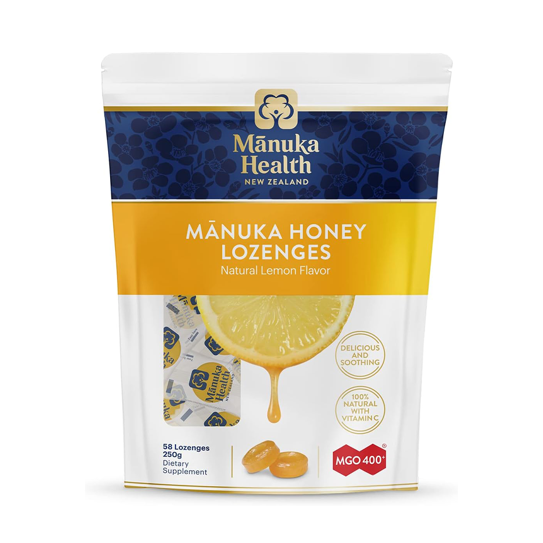 Manuka Health Manuka Honey Cough Drops Lemon Vitamin C Throat Lozenges (58 Count)