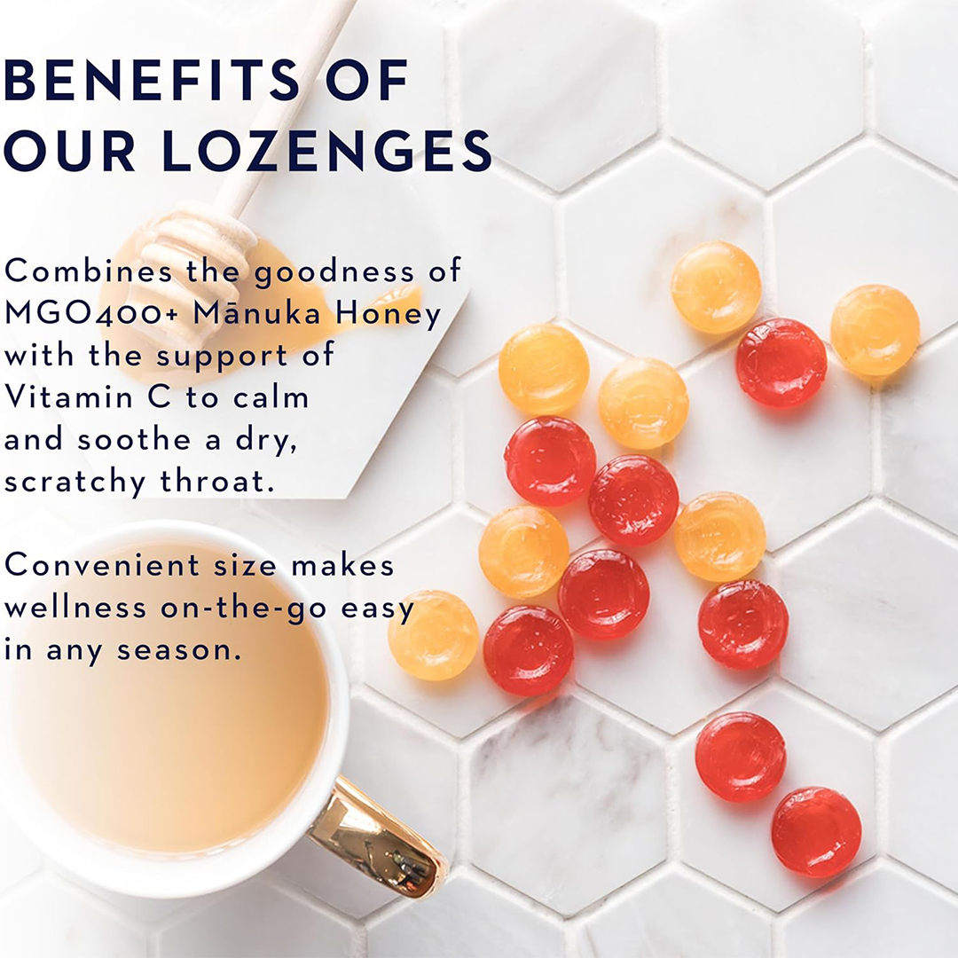 Manuka Health Manuka Honey Cough Drops Lemon Vitamin C Throat Lozenges (58 Count)