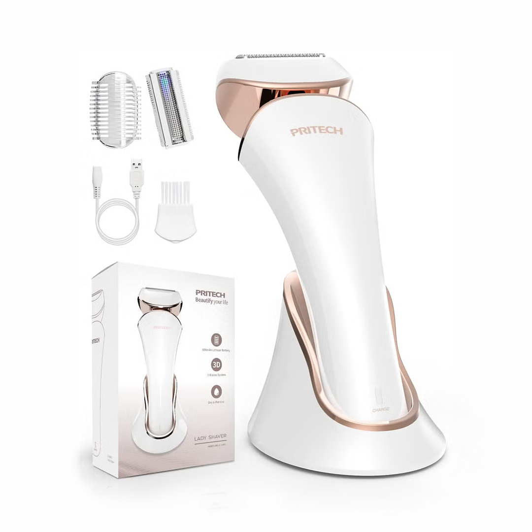 PRITECH Electric Shaver for Women USB Rechargeable Wet & Dry Cordless Lady Razor for Legs, Arms, Underarms and Bikini