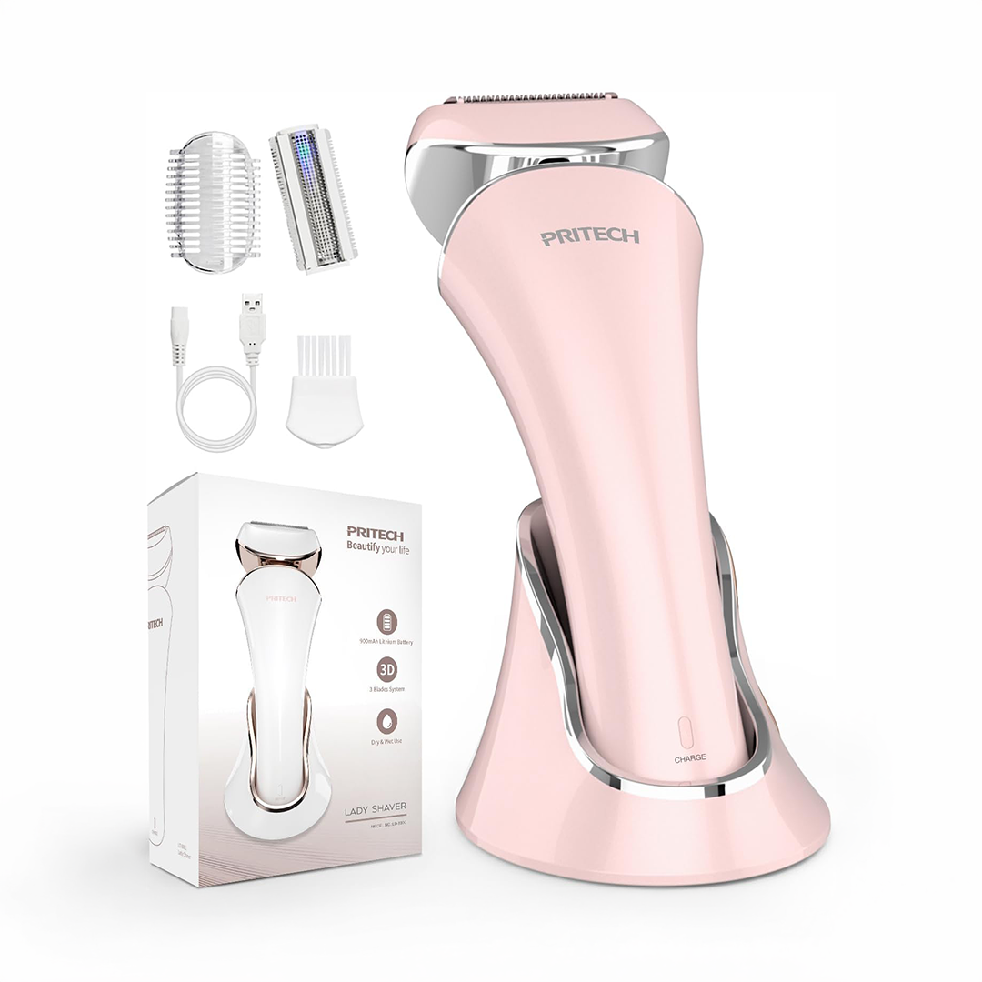 PRITECH Electric Shaver for Women USB Rechargeable Cordless Wet & Dry Lady Razor for Legs, Arms, Underarms, and Bikini Area