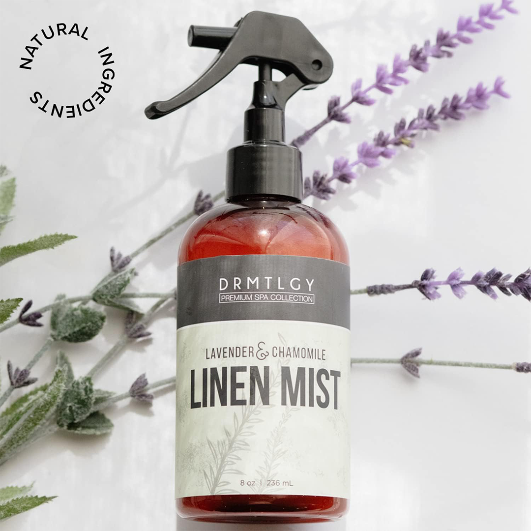 DRMTLGY Natural Lavender Linen & Room Spray Aromatherapy Pillow Spray with Lavender Essential Oil & Chamomile, 8 oz