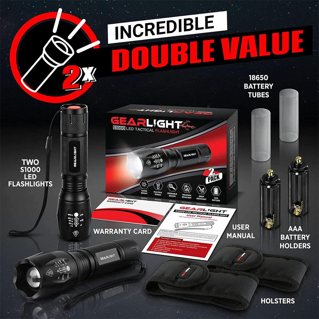 GearLight Handheld Flashlight - Black, Compact 6.1 x 1.6 x 1.6 Inches