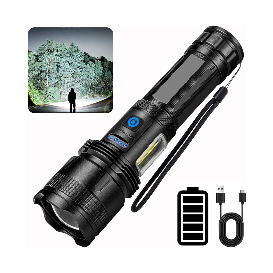 Lylting LED Rechargeable Torch 100,000 Lumens Tactical Flashlight with 7 Light Modes, Zoomable, IPX7 Waterproof Hand Lamp