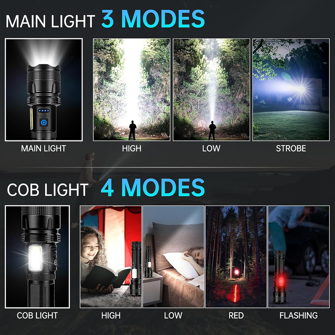 Lylting LED Rechargeable Torch 100,000 Lumens Tactical Flashlight with 7 Light Modes, Zoomable, IPX7 Waterproof Hand Lamp