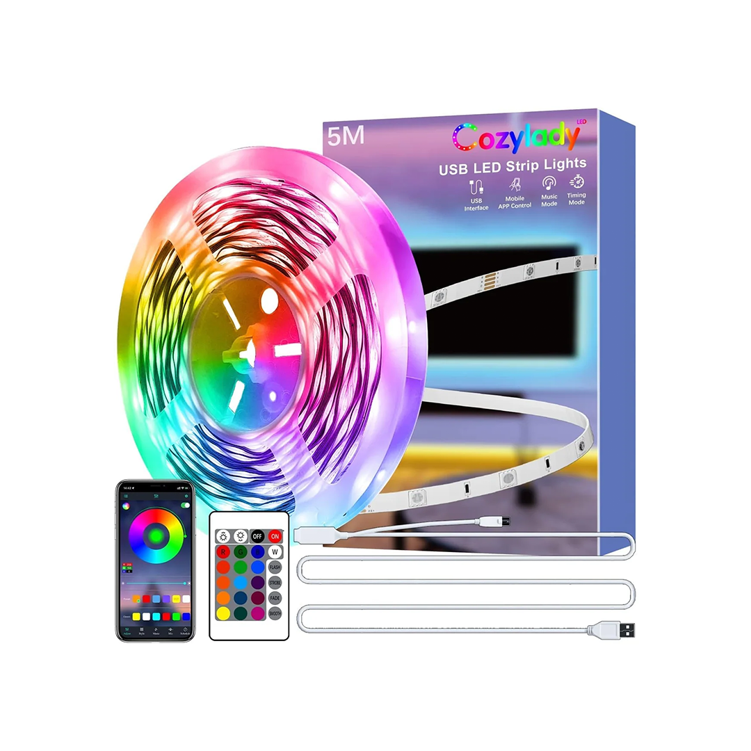 Cozylady 5 متر شريط إضاءة USB LED ذكي بتقنية البلوتوث RGB مع تحكم بالتطبيق، مزامنة الموسيقى ومؤقت | إضاءة غرفة مرنة للديكور
Cozylady 5 متر إضاءة USB LED، إضاءة RGB ذكية بتقنية البلوتوث مع تحكم بالتطبيق، إعداد مؤقت، وضع الموسيقى