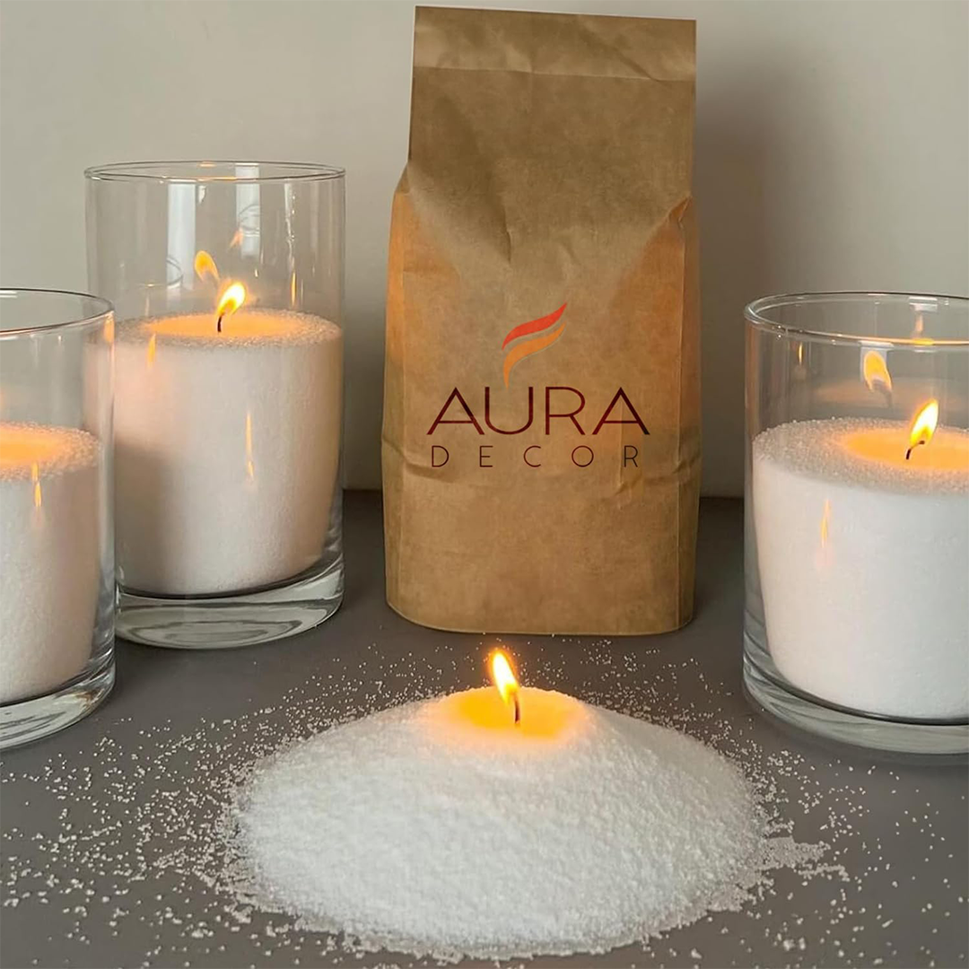 AuraDecor Pearl Sand Wax with Cotton Wicks Natural Granulated Unscented Candle Wax for DIY Candle Making, Home Decor, Weddings & Festivals (250 gm)