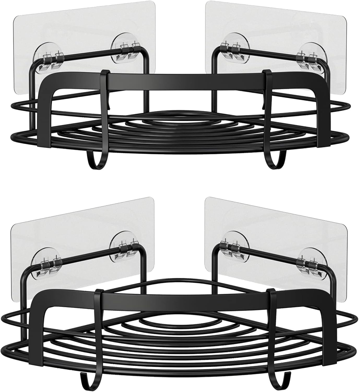 STEUGO Corner Shower Caddy Set Adhesive Wall Mounted Bathroom Shelves, US304 Stainless Steel, Drill-Free with 4 Hooks, 2-Pack Corner Storage Organizer