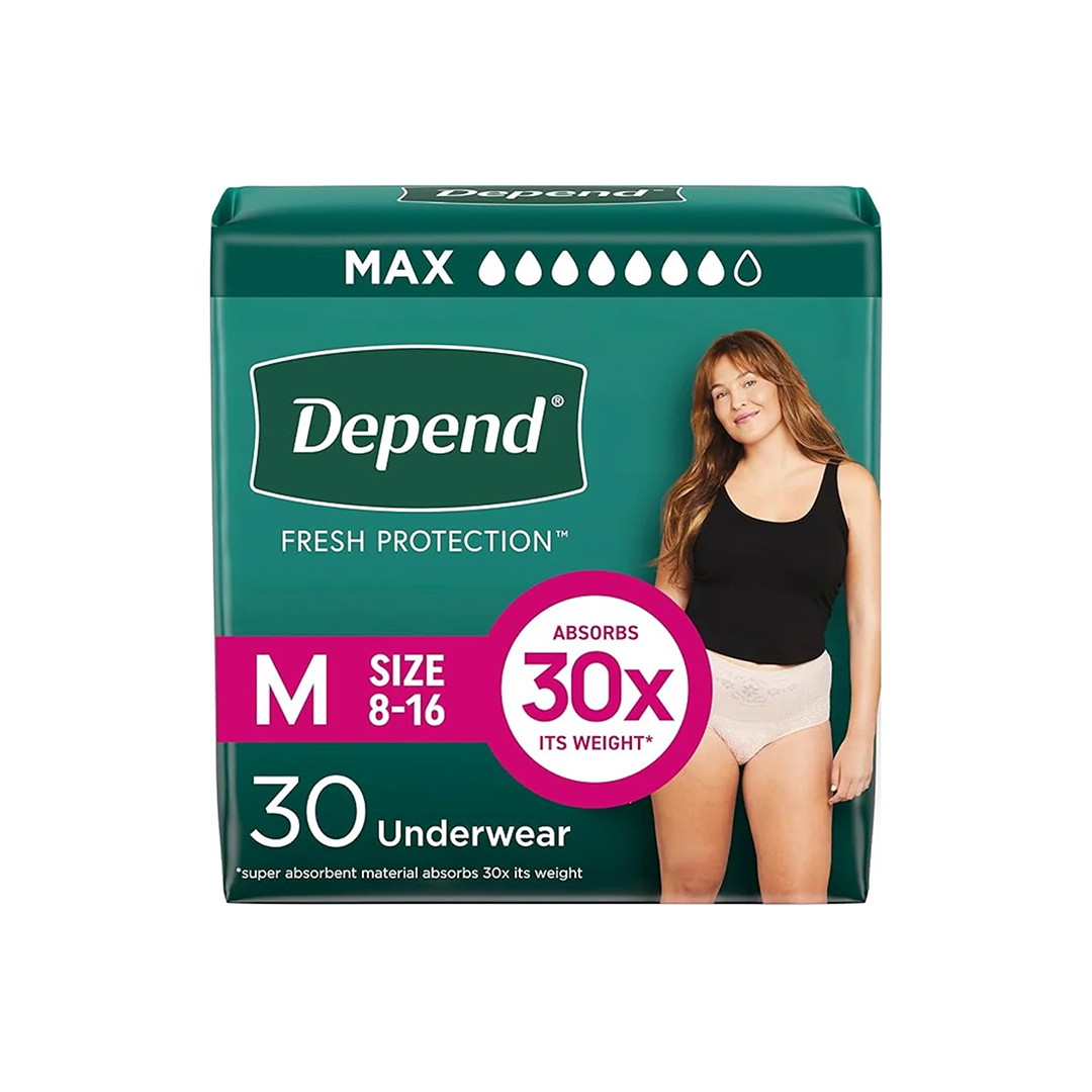 Depend Fresh Protection Adult Incontinence Underwear for Women Disposable Maximum Absorbency Fit-Flex, Medium (30 Count, Blush)