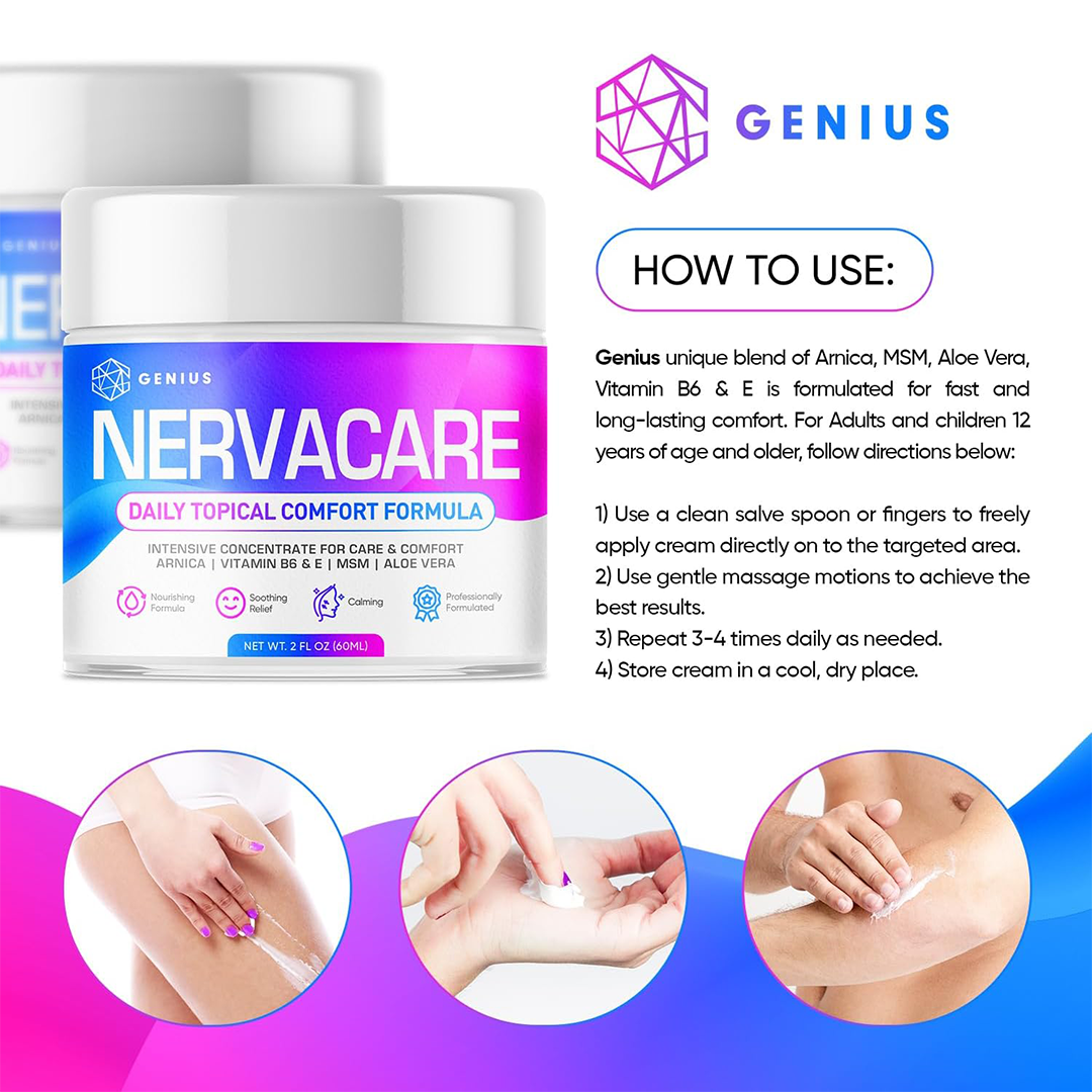 Genius Nervacare Neuropathy Cream 2oz Fast-Absorbing Nerve Comfort Relief