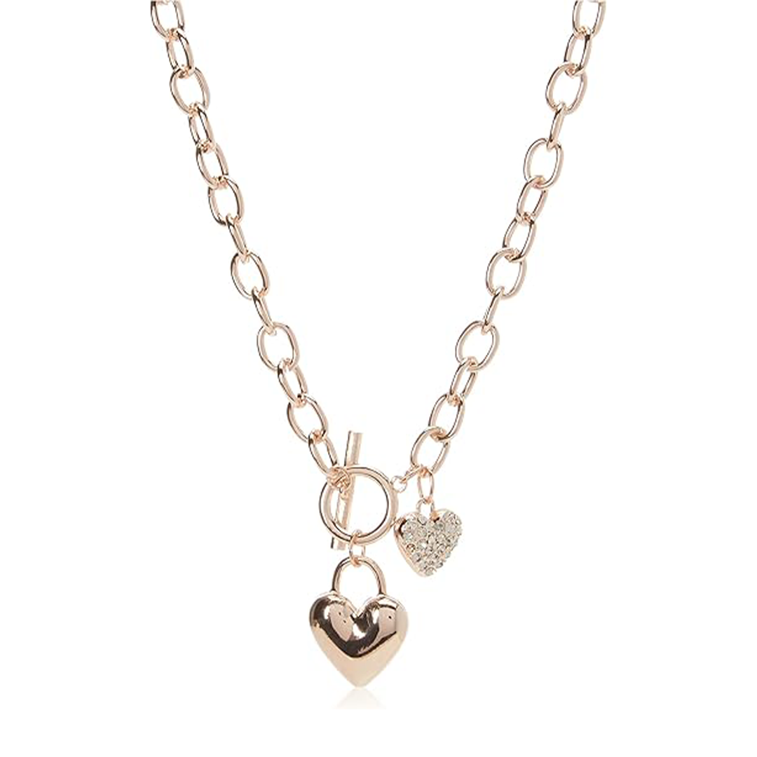 GUESS Womens Puffy Heart Toggle Necklace Metal One Size No Stone Fashion Chain Necklace