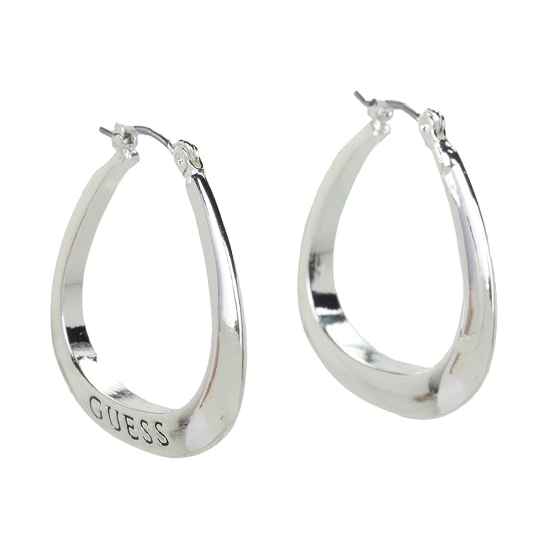 أقراط طوقية معدنية صغيرة أساسية بيضاوية بشعار من Guess