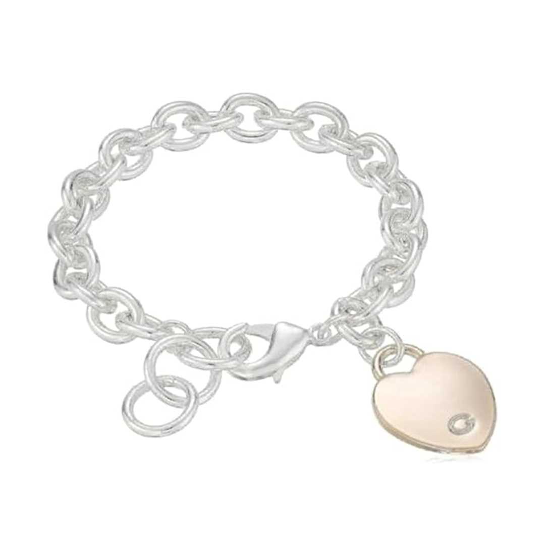 GUESS "سوار Basic G Logo بتعليقة قلب، مقاس واحد، معدن، بدون_حجر،
