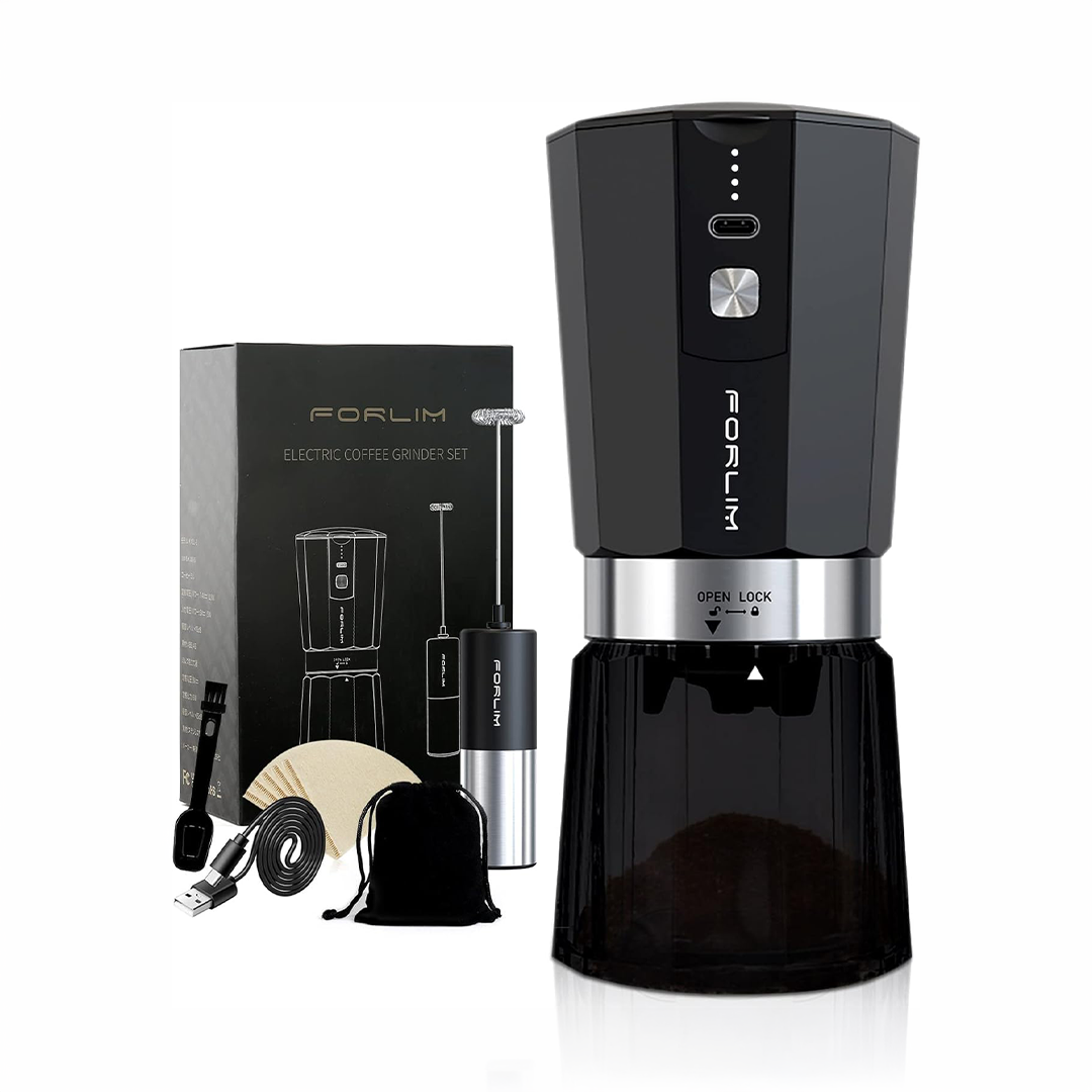 FORLIM Portable Wireless Electric Coffee Grinder, Small Conical Auto Coffee Grinder for Coffee Beans, 2 x 800 mAh USB Rechargeable Batteries, with Multi Grind Settings, 50 g (with Travel Bag)