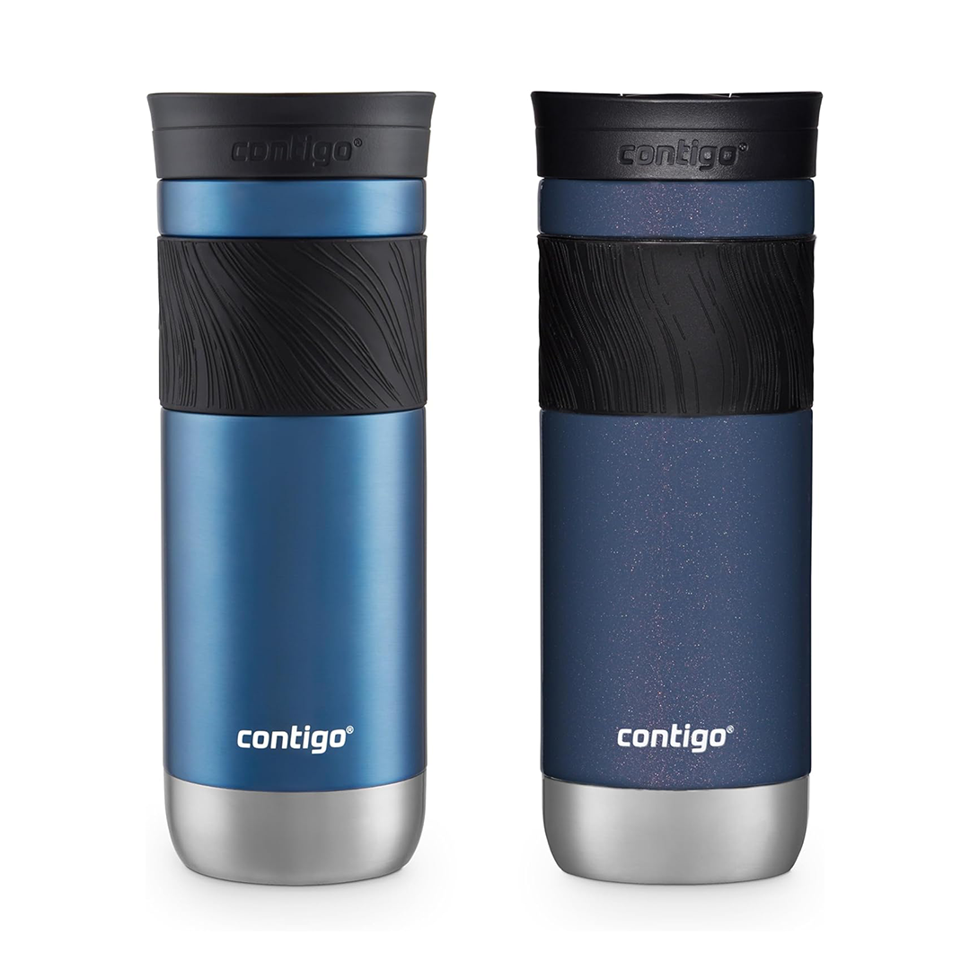 كوب السفر المعزول المصنوع من الفولاذ المقاوم للصدأ Contigo SNAPSEAL مع مقبض 20 أونصة أزرق Corn Transparent Satin و Midnight Berry