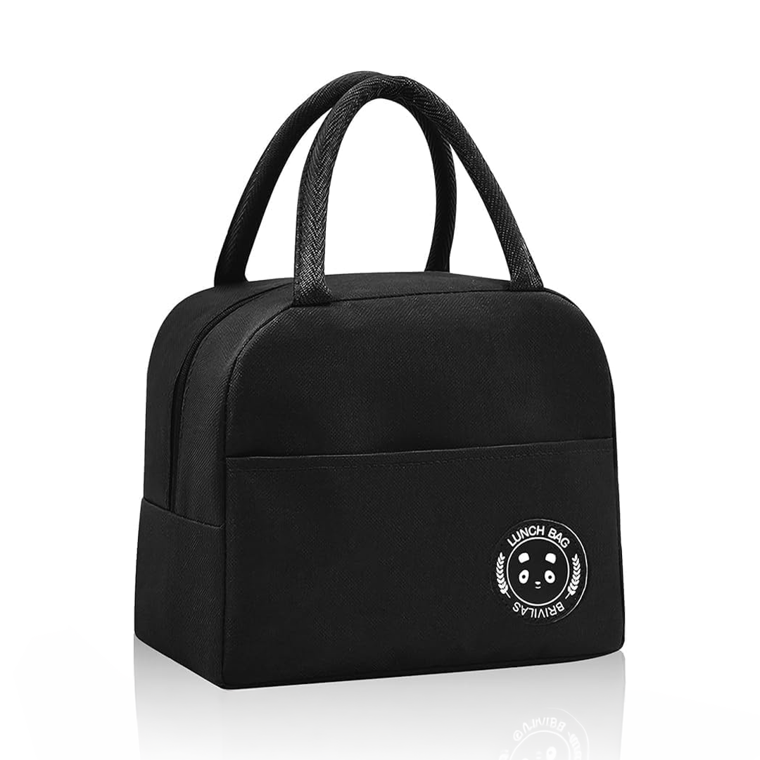 Plain Black Reusable Insulated Waterproof Lunch Bag Thermal Lunch Bag for School, Work & Picnics