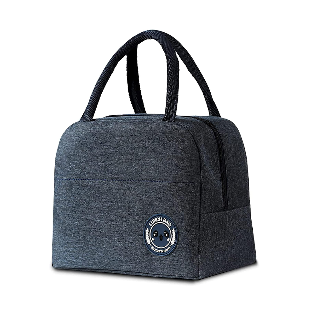 Plain Dark Blue Reusable Insulated Waterproof Lunch Bag Thermal Lunch Bag for School, Work & Picnics