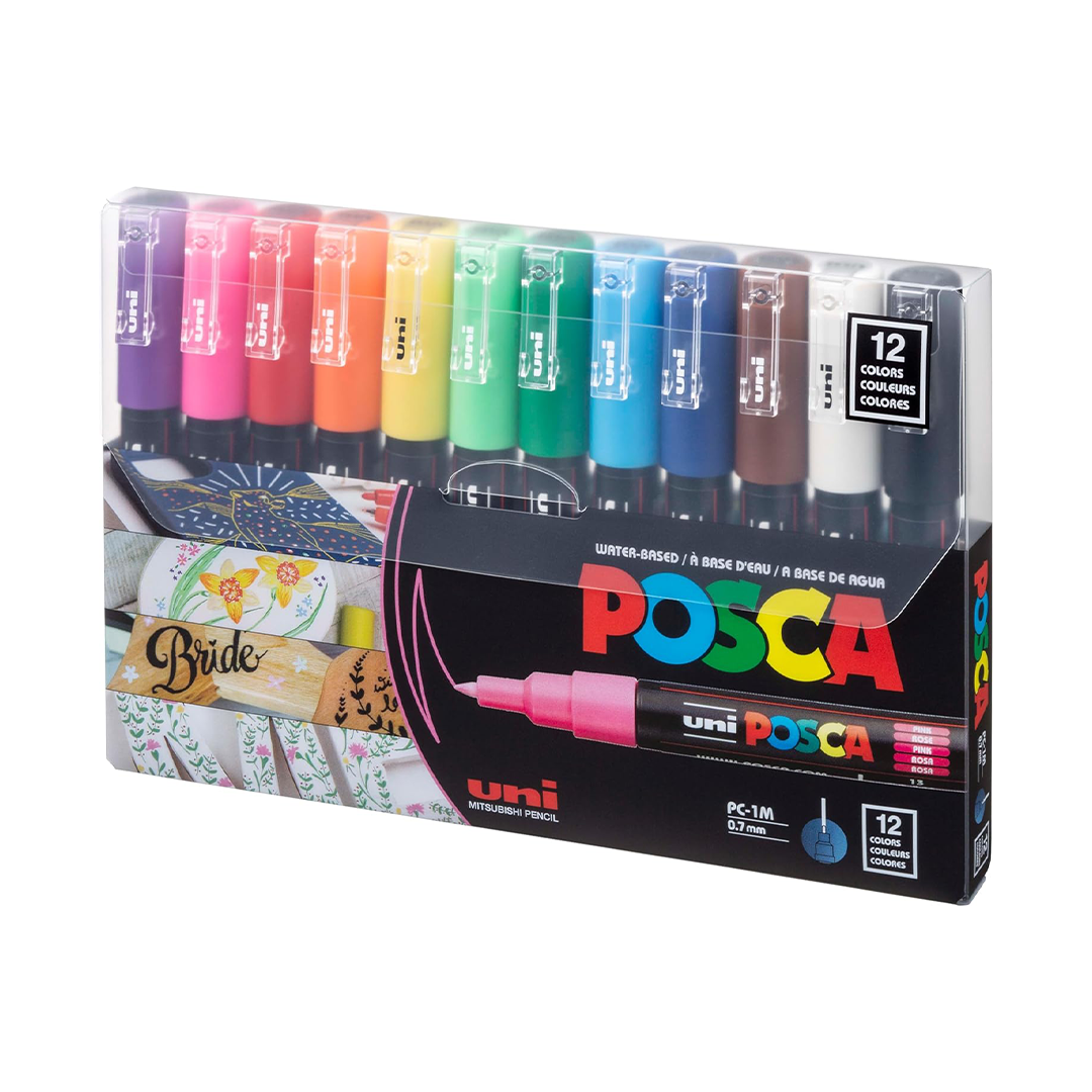 POSCA Uni-POSCA PC-1M Paint Marker Pen - Extra Fine Point, Set of 12 (PC-1M12C)