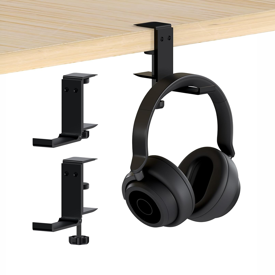 MMOBIEL Under-Desk Headphone Stand - Foldable Adjustable Gaming Headset Holder with Mount & Clamp