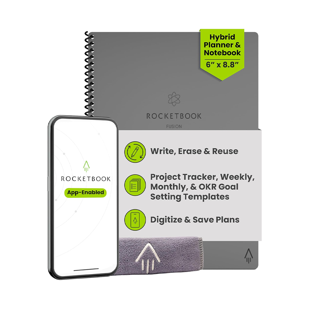 مفكرة ومنظم Rocketbook Fusion Hybrid قابلان لإعادة الاستخدام بحجم تنفيذي (6×8.8)