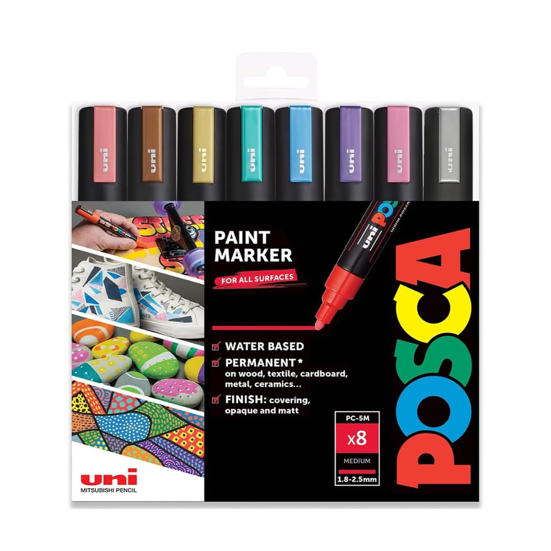 POSCA PC-5M Metallic Paint Marker Set - 8 Colours in Gift Box