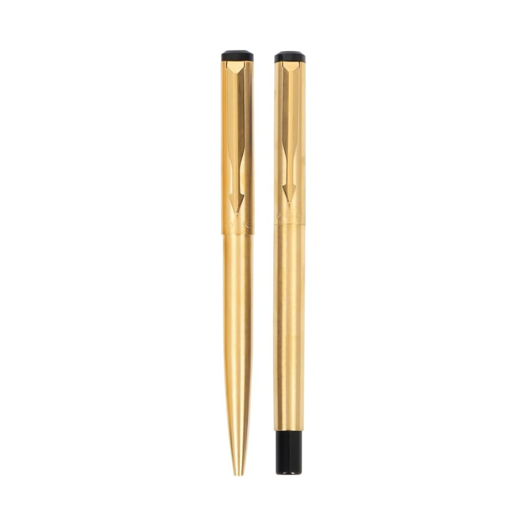 Parker Vector Gold Trim Roller Ball Pen and Ball Pen Luxury Gift Set, Blue Ink, 3 Count (Pack of 1) (9000019170)