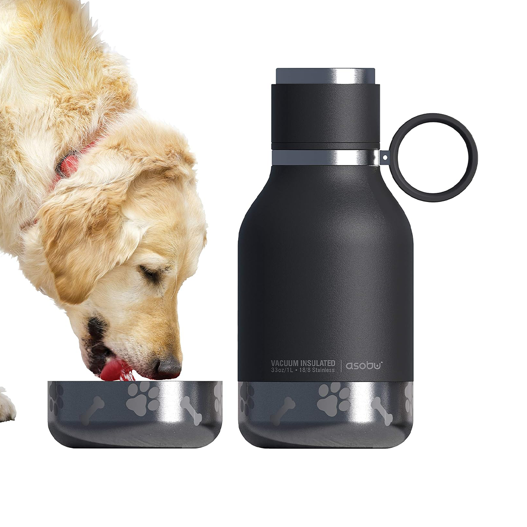 Asobu 33oz Stainless Steel Insulated Bottle with Attached Dog Bowl - Black
