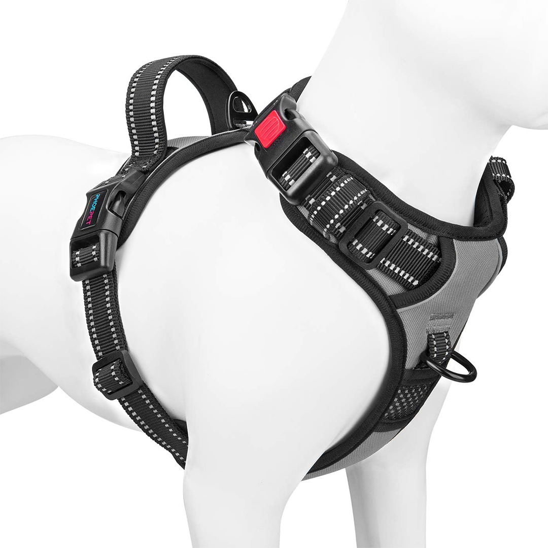 PHOEPET No Pull Dog Harness - Large - Reflective Front Clip with Handle - Easy On/Off