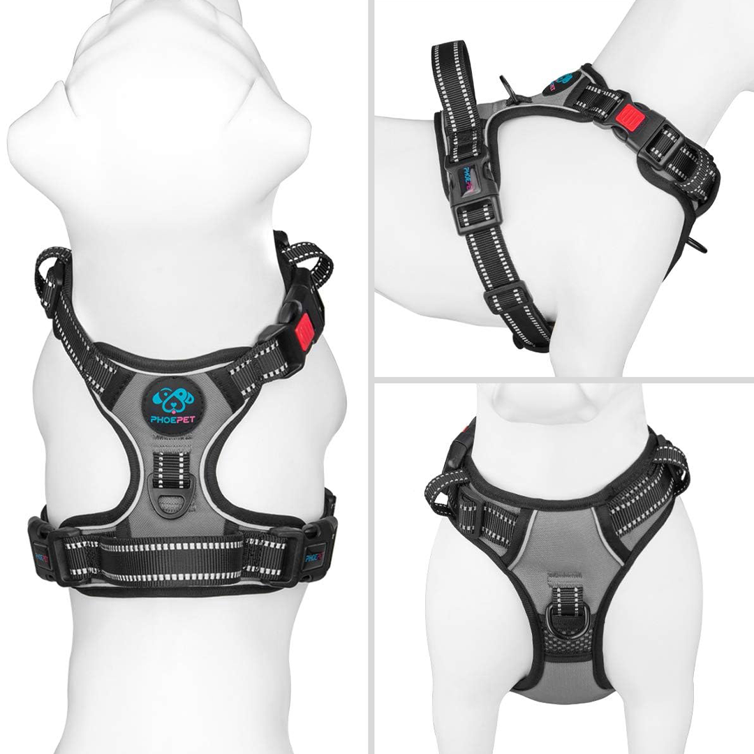 PHOEPET No Pull Dog Harness - Large - Reflective Front Clip with Handle - Easy On/Off