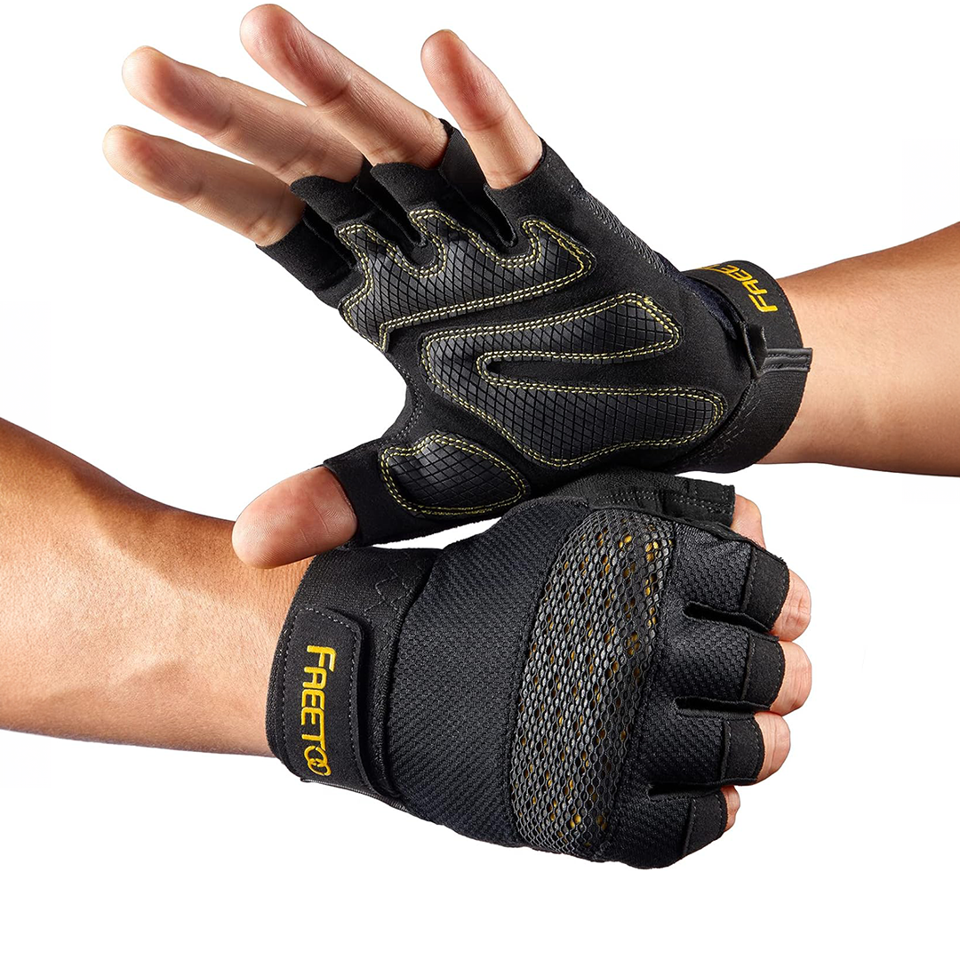 FREETOO Workout Gloves Large Full Palm Protection Ultra Ventilated Weight Lifting Gloves with Cushion Pads