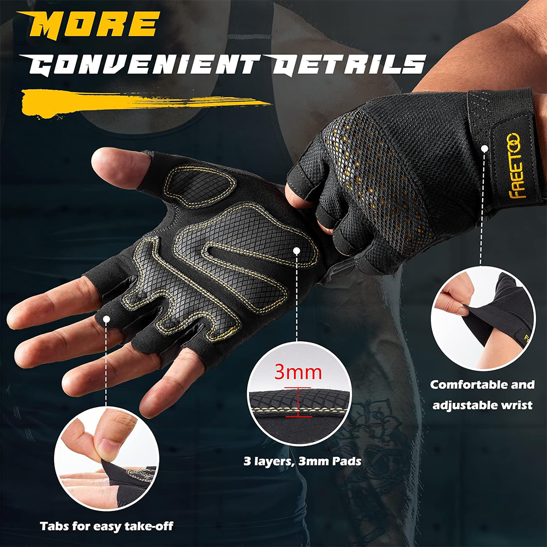 FREETOO Workout Gloves Large Full Palm Protection Ultra Ventilated Weight Lifting Gloves with Cushion Pads