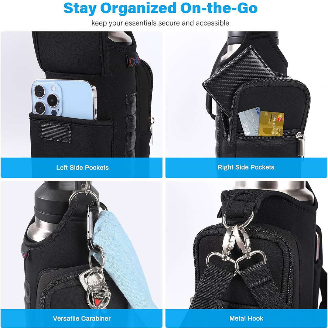 iColor Magnetic Gym Bottle Holder Sling Water Bottle Carrier with Phone Pocket
