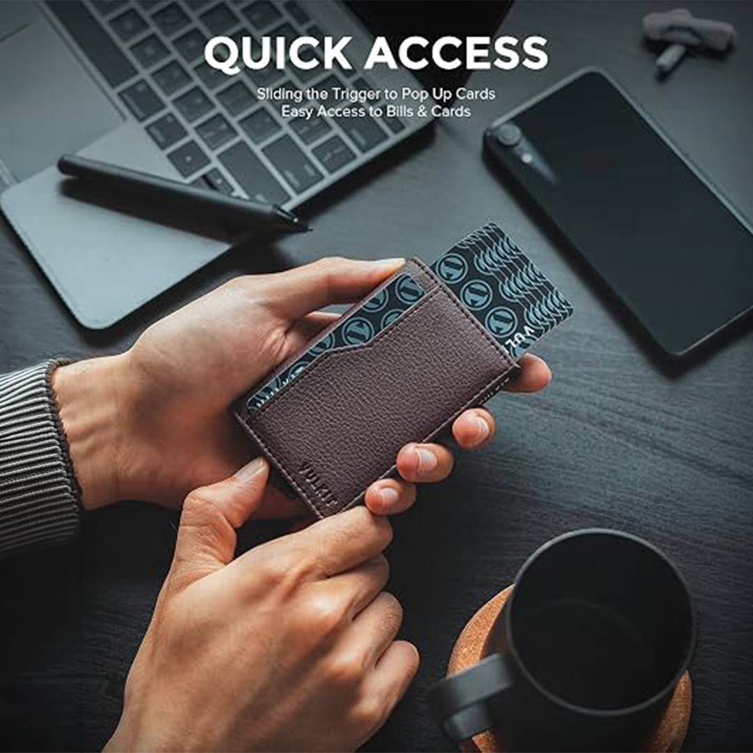 VULKIT RFID Blocking Pop-Up Card Holder Wallet 12 Cards Minimalist Design